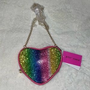 NWT Betsey Johnson Rhinestone Heart Shaped Rainbow Crossbody Bag